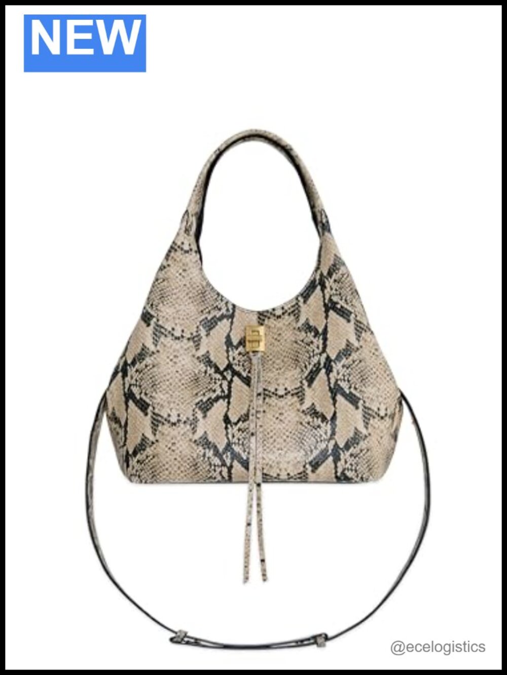 Leather Snake Print Hobo Shoulder Bag Turn Lock Crossbody